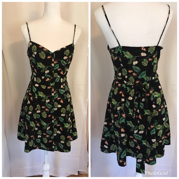 ECOTE Button Front TieBelt Black Print Mini Dress - Picture 8 of 8